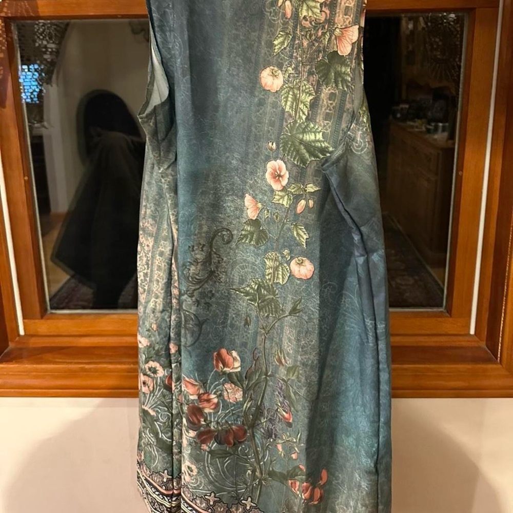 SHEIN Teal and Pink Floral Midi Dress